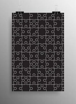 Vertical Poster A4 Puzzle Pieces. Black Puzzles. Stock Illustration