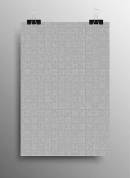 Vertical Poster A4 Puzzle Pieces. Grey Puzzles. Stock Illustration
