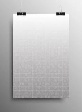 Vertical Poster A4 Puzzle Pieces. Grey Puzzles. Stock Illustration