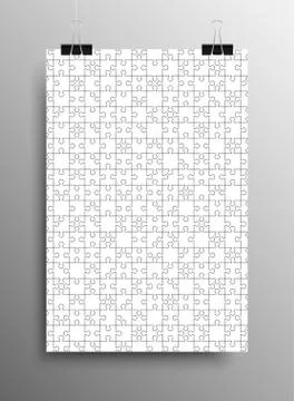 Vertical Poster A4 Puzzle Pieces. White Puzzles. Illustrazione stock