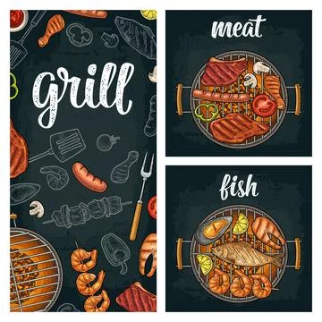 Vertical poster with bbq. Grill menu calligraphic handwriting lettering. Stockillustratie
