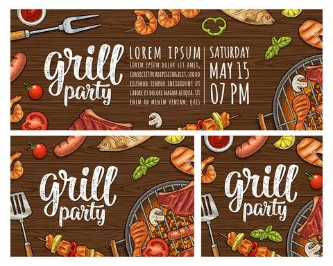 Vertical poster with bbq. Grill menu calligraphic handwriting lettering. Stock Illustration