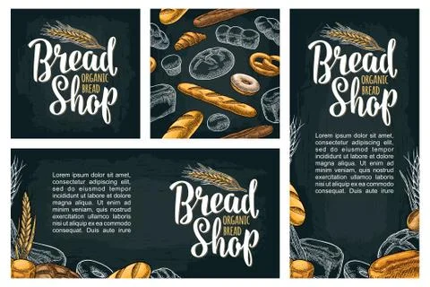 Vertical poster with bread. Vector color hand drawn vintage engraving Stock Illustration