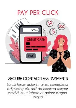 Vertical poster brochure flyer template for online payment application. Young Stock Illustration
