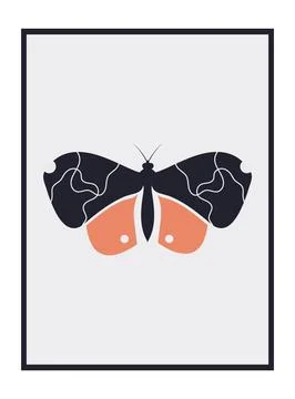Vertical poster with butterfly in black frame. Stock Illustration