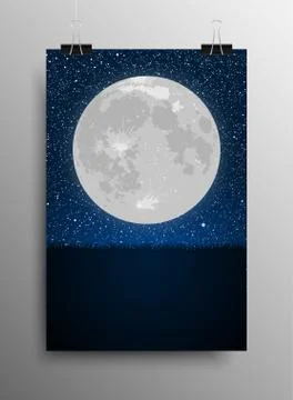Vertical Poster. Grass Moon Star Night Sky. Stock Illustration