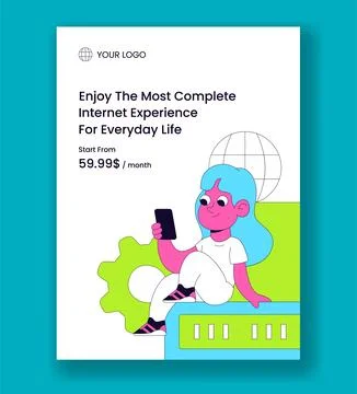 Vertical Poster with Hand Drawn Flat Cartoon Internet Service Provider Back.. Stock Illustration
