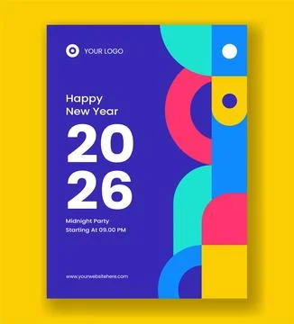 Vertical Poster Happy New Year 2026 Flat Cartoon Hand Drawn Templates Backg.. Stock Illustration