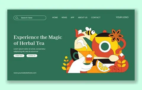 Vertical Poster Herbal Tea Flat Cartoon Hand Drawn Template Background Illu.. Illustrazione stock