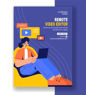 Vertical Poster Illustration Featuring Video Editing Software in a Flat Car.. Illustrazione stock
