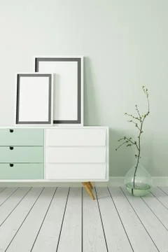 Vertical poster mock up with white frame on the nightstand Stock Illustration