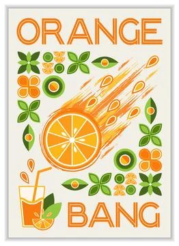 Vertical poster with orange, geometric shapes, Stock Illustration