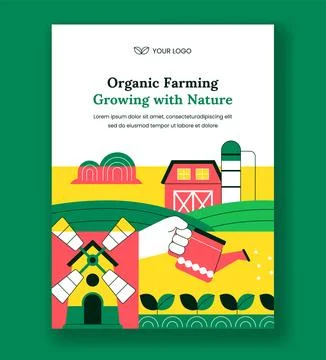 Vertical Poster Organic Farming Process Flat Hand Drawn Cartoon Design Stock Illustration