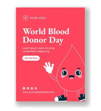 Vertical Poster Social Media Flat Cartoon Hand Drawn World Blood Donor Day .. Stock Illustration