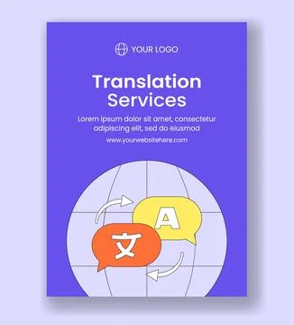 Vertical Poster Translation Service Flat Cartoon Hand Drawn Background Illu.. Stock Illustration