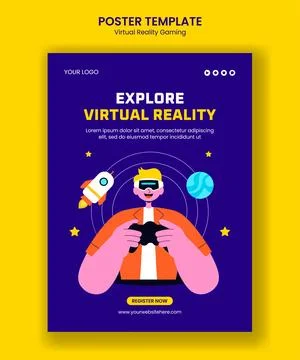 Vertical Poster Virtual Reality Gaming Illustration with Cartoon Hand-Drawn.. Stockillustratie