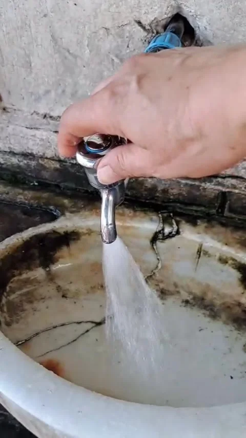 Vertical POV, Closing a Vintage Marble Fountain with Moon and Star Stock Footage 344906474