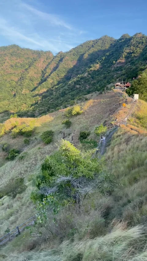 Vertical POV Panning Mountain Valley and Hiking Trail Bali Stock Footage 335941290