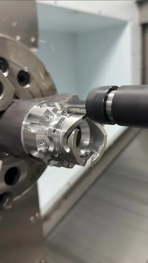 Vertical - Precise CNC Drilling Start on Complex Metal Component Stock Footage 331760018