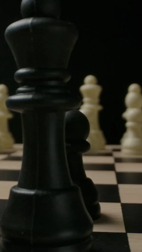Vertical of Preparing for battle between black and white chess pieces. The Stock Footage 276818498
