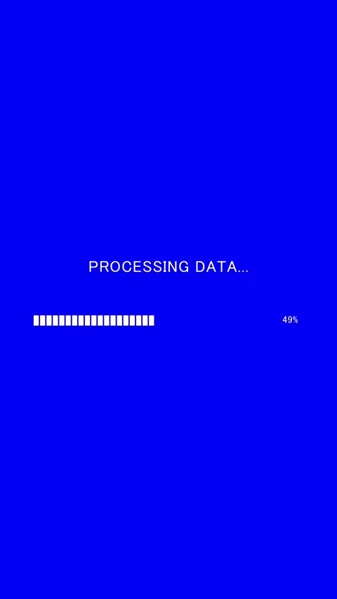 Vertical processing data text with progress bar on blue background Stock Footage 340130756