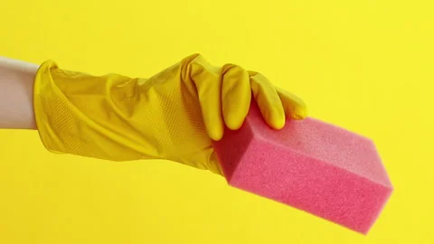 Vertical professional household hand gloves sponge Stock Footage 255107745