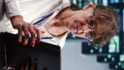 Vertical Professional running code in server farm Video stock 248420501