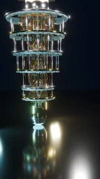 Vertical Profile of Golden Quantum Computer, Vertical 9:16 Photo Stock Photos