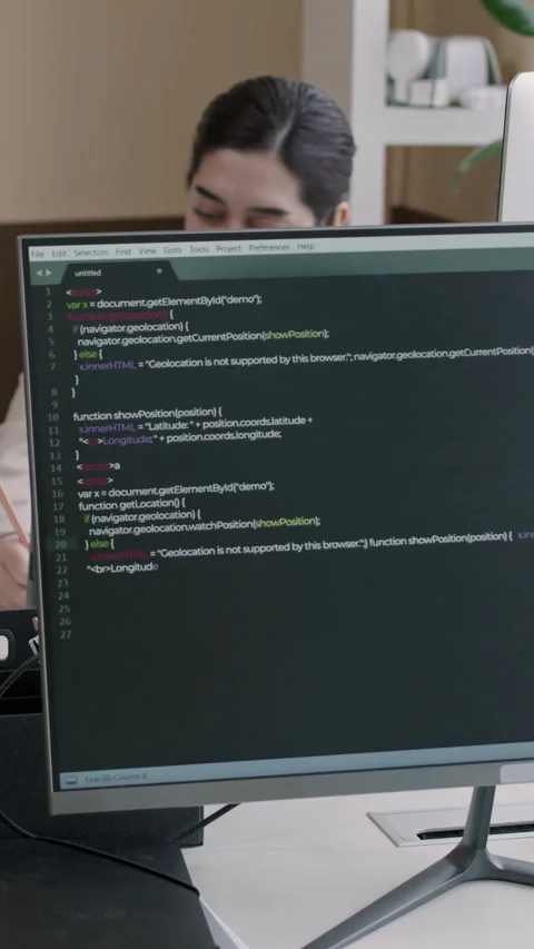Vertical of Program Code on Computer Monitor in IT Offic Stock Footage 275031791