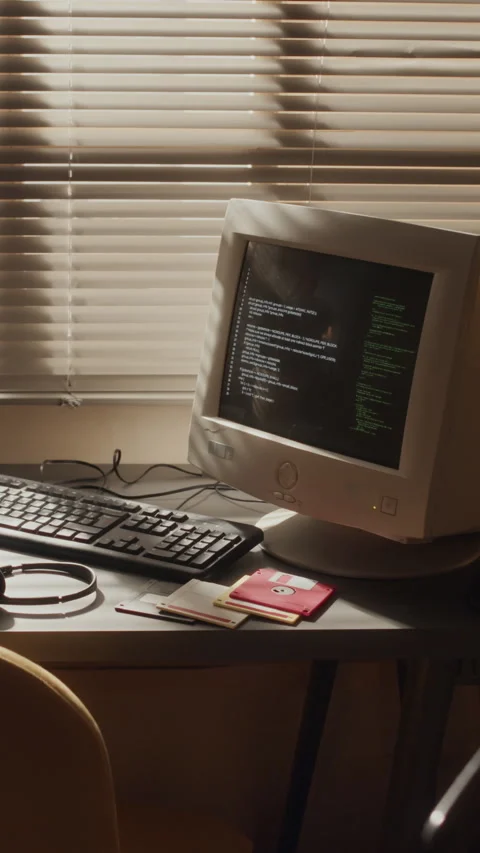 Vertical of Program Codes on Old Computer Monitor Display Stock Footage 276414082