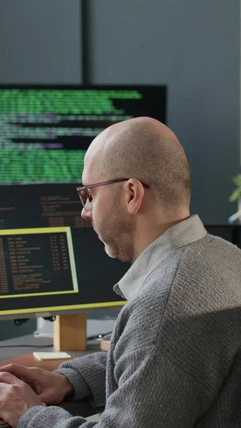 Vertical of Programmers Working in Modern Office Stock Footage 306829258