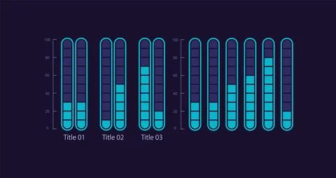Vertical progress infographic chart design template set for dark theme Stock Illustration