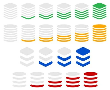Vertical progress, level indicator symbols in sequence. Stock Illustration