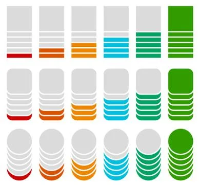 Vertical progress, level indicators. Symbols to show progression, steps, phas Stock Illustration