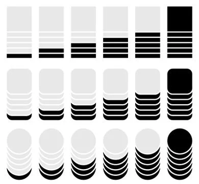 Vertical progress, level indicators. Symbols to show progression, steps, phas 스톡 일러스트