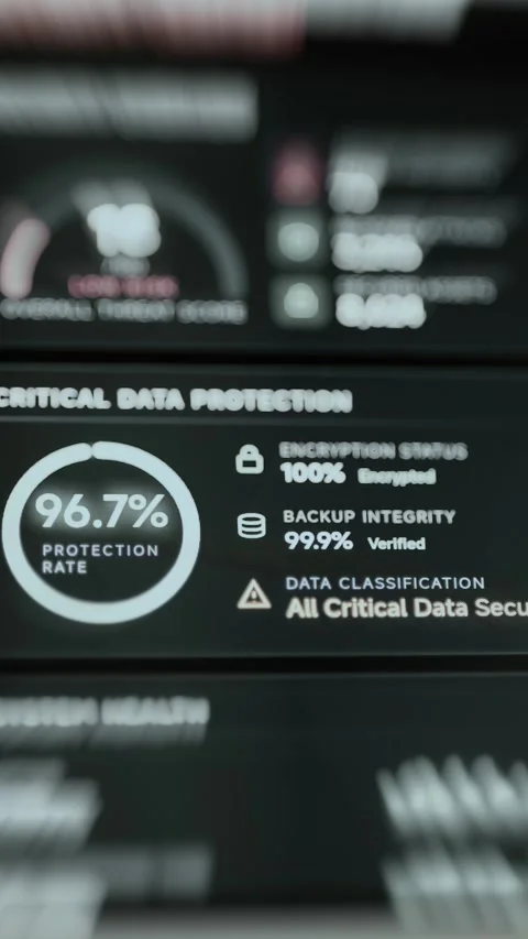 Vertical protection panel shows a 96.7 percent rate Stock Footage 343360298