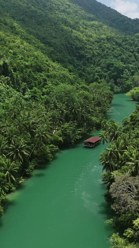Vertical Pull-Back Ascend Over Loboc River, Bohol Vídeo Stock 344038018