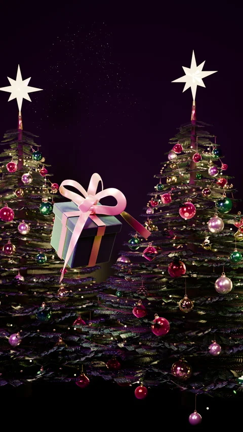 Vertical Pull Back Scene of Floating Christmas Gift, Vertical 9:16 4K 库存影片 347572111