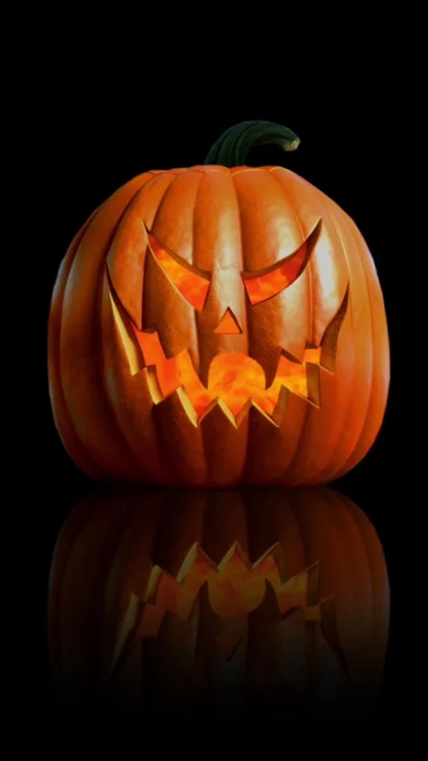 Vertical Pumpkin with Flames on Reflective Black 4K Stock Footage 275617578