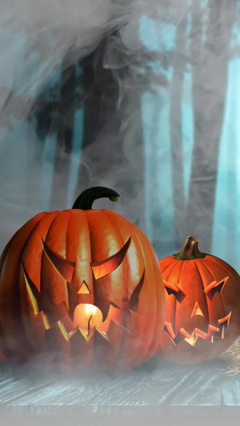 Vertical Pumpkins on the Boardwalk in the Mist 4K Stock Footage 275617802