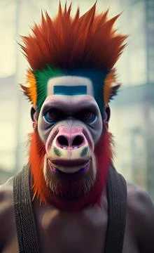 Vertical punk monkey 3D design NFT Stock Illustration