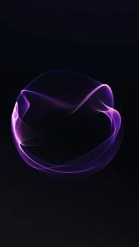 Vertical purple abstract sphere with luminous flowing ribbons on black back.. Illustrazione stock
