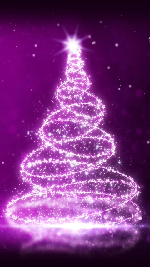 Vertical Purple Glitter Tree with Snow Particles 4K Stock Footage 272269453