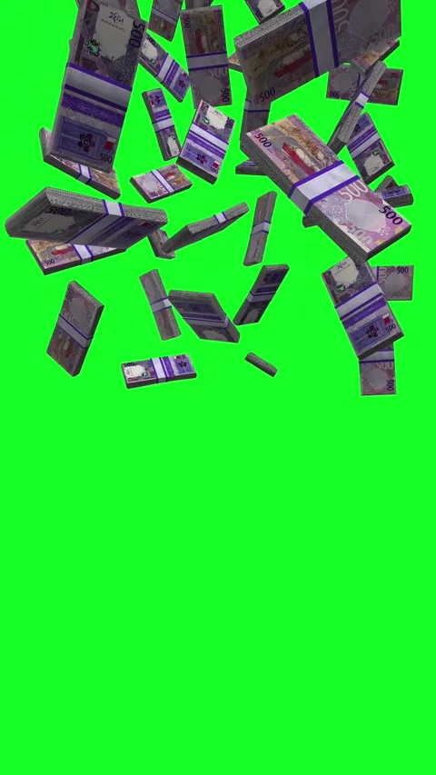 Vertical Qatar 500 Riyals Banknote Falling Animation Stacks Of Money on Gree 動画素材 285189864