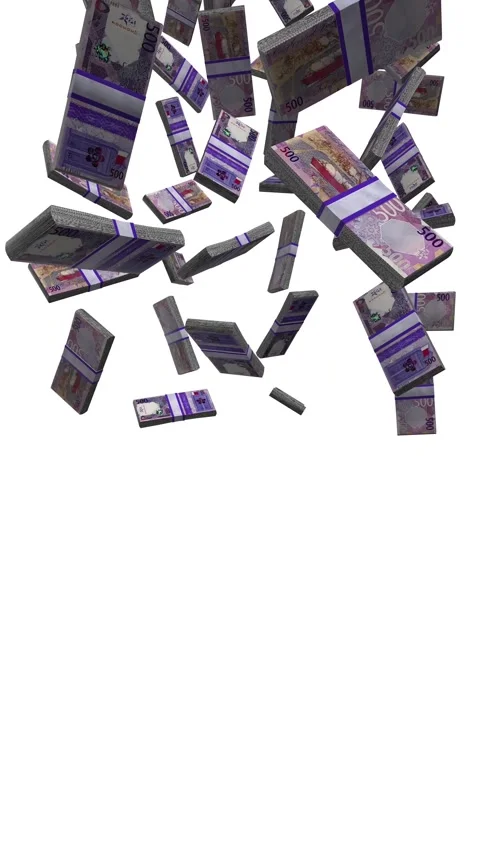 Vertical Qatar 500 Riyals Banknote Falling Animation Stacks Of Money on Whit Stock Footage 285270444