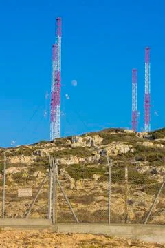 Vertical radar antennas Cyprus Stock Photos