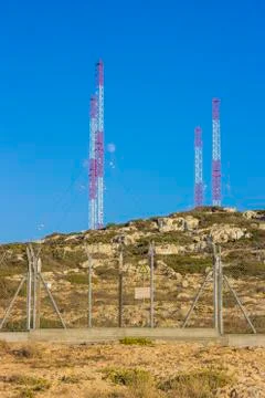 Vertical radar antennas Cyprus Stock Photos