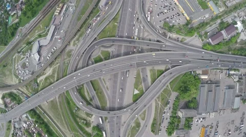 Vertical radial flight above the round road junction. Stock Footage 64375762