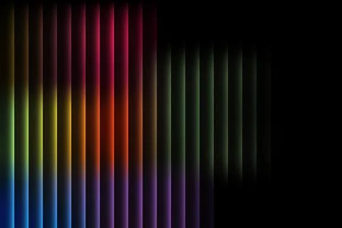 Vertical rainbow colored light streaks on black background with soft glow Stock Illustration