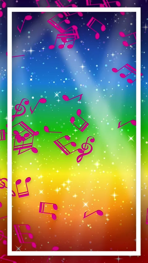 Vertical Rainbow Stage Background with Floating Music Notes and Glitter Sparkles 動画素材 345300450